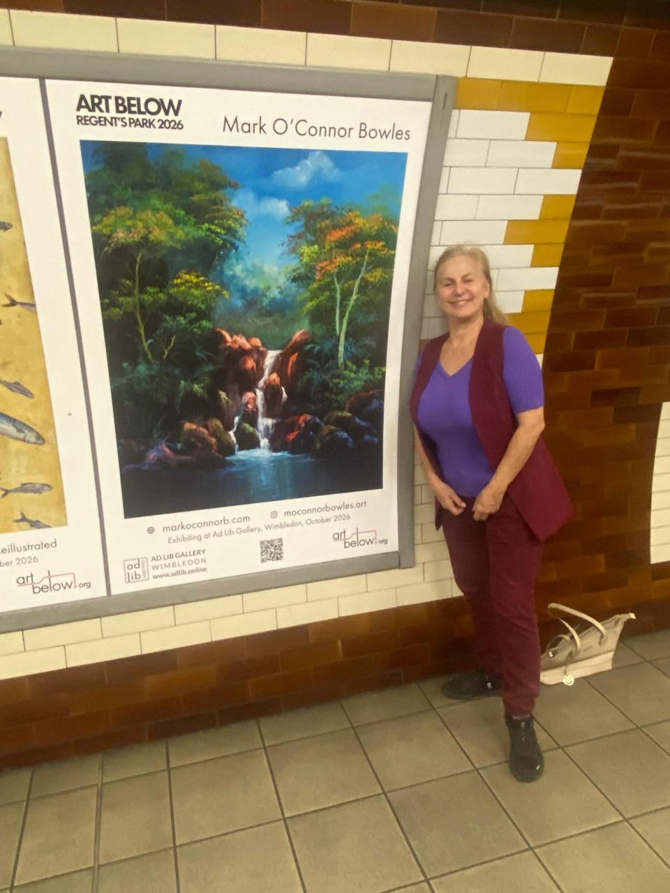 Visitor beside the Amazonian Waterfalls poster